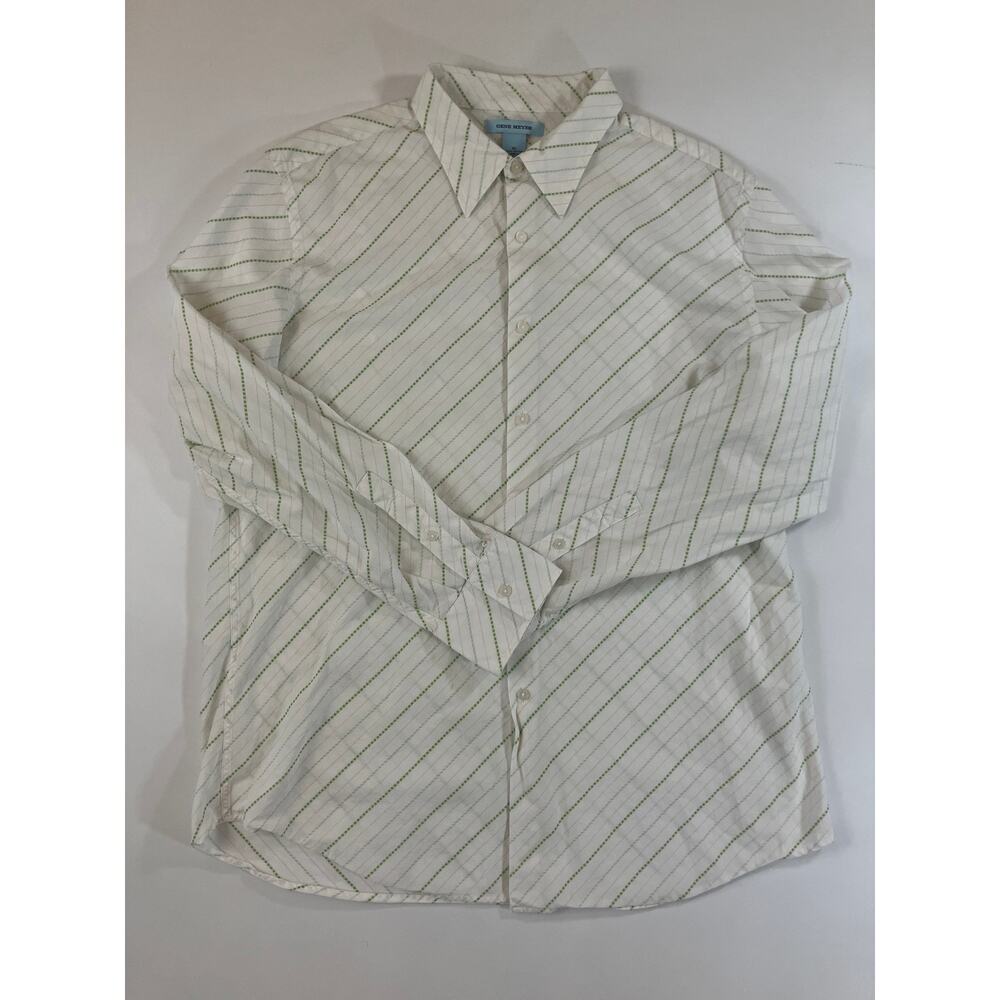 Vintage Gene Meyer Men XL Diagonal Stripe Shirt 100% Cotton Made Hong Kong 90s